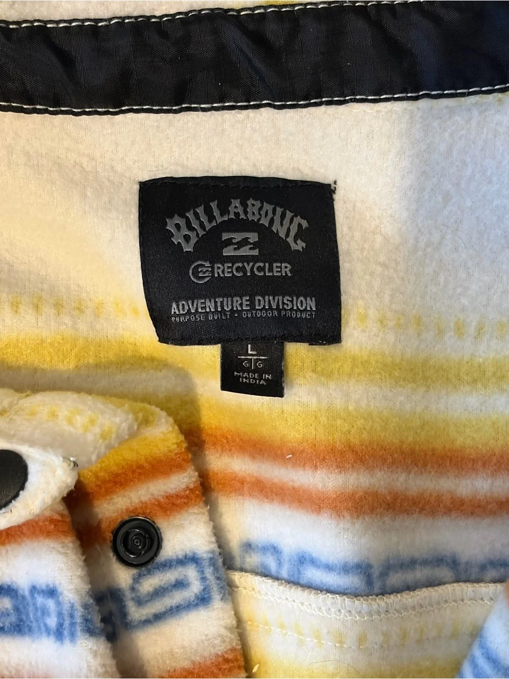 Billabong Yellow Orange Blue Striped Fleece Shirt Jacket Size L